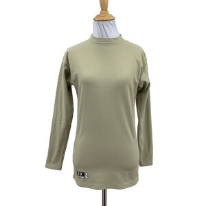 Under Armour Top Womens L Large Beige Tactical ColdGear Mock Long Sleeve Shirt